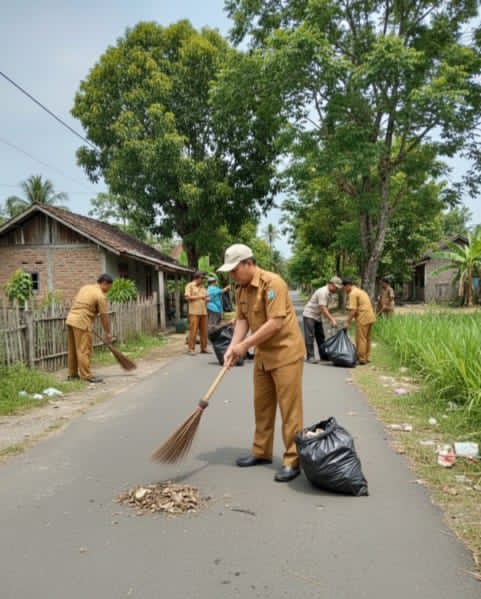 Perangkat dan Warga Desa Situsari Kompak Laksanakan Jum’at Bersih